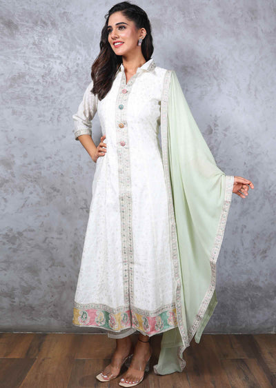 Off White Silk Embroidered Anarkali