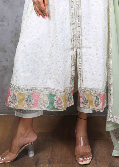 Off White Silk Embroidered Anarkali