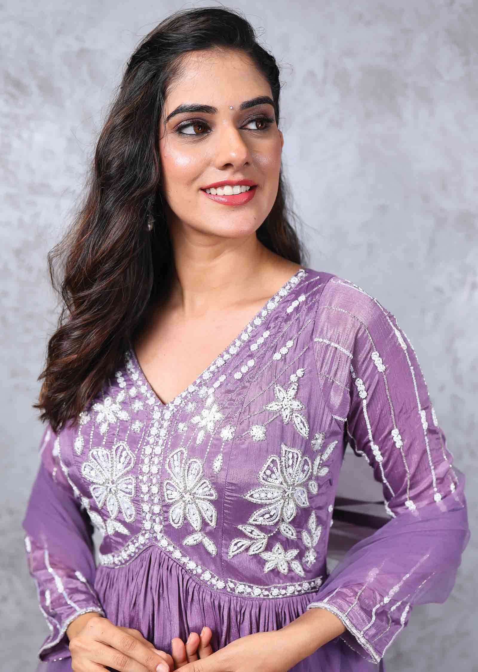 Lavender Chinnon Alia cut Anarkali