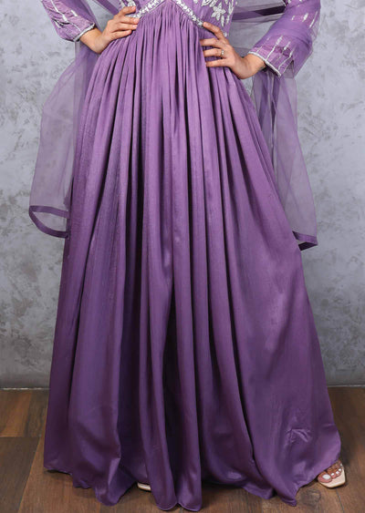 Lavender Chinnon Embroidered Alia cut Anarkali