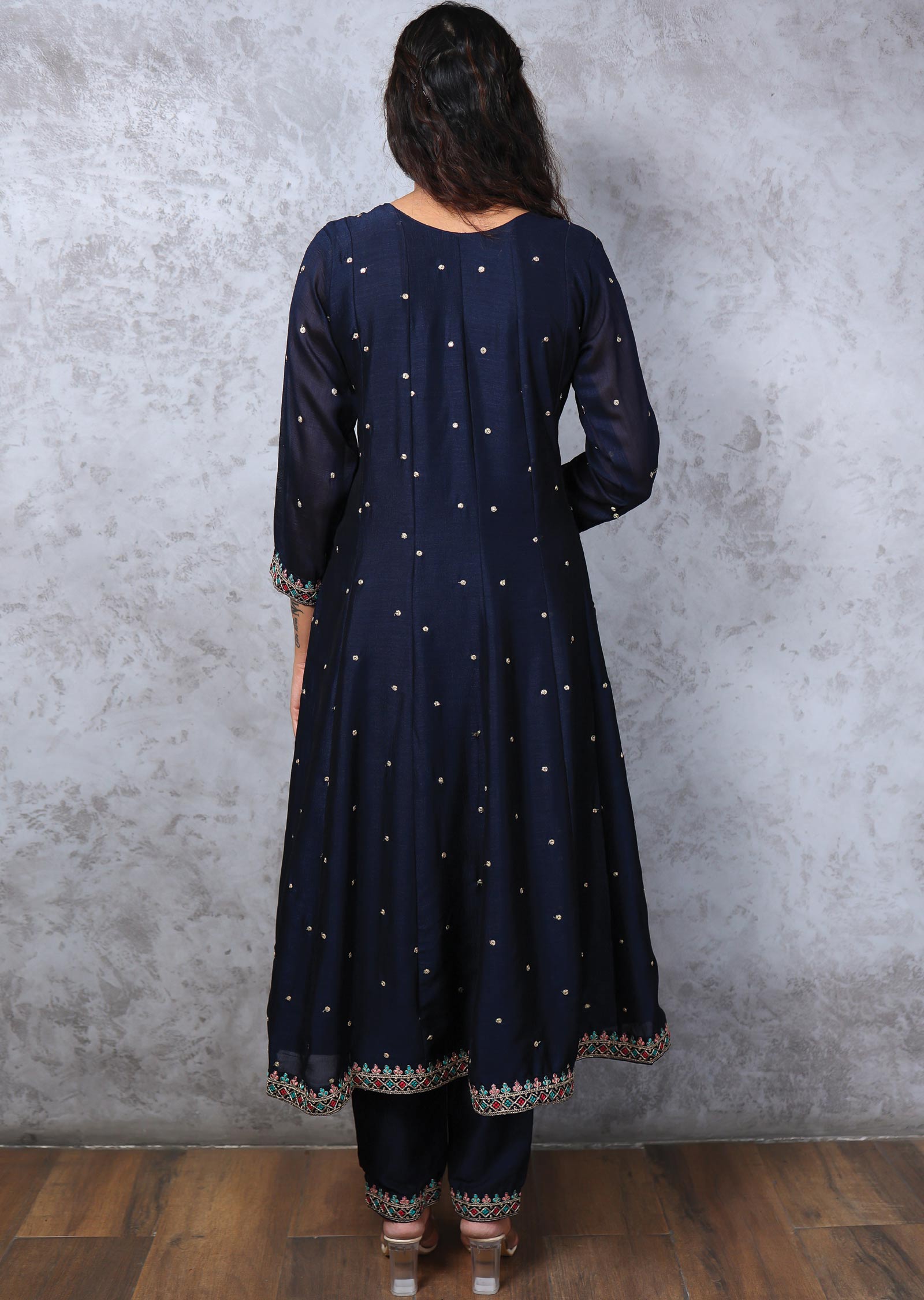 Navy Blue Silk Anarkali