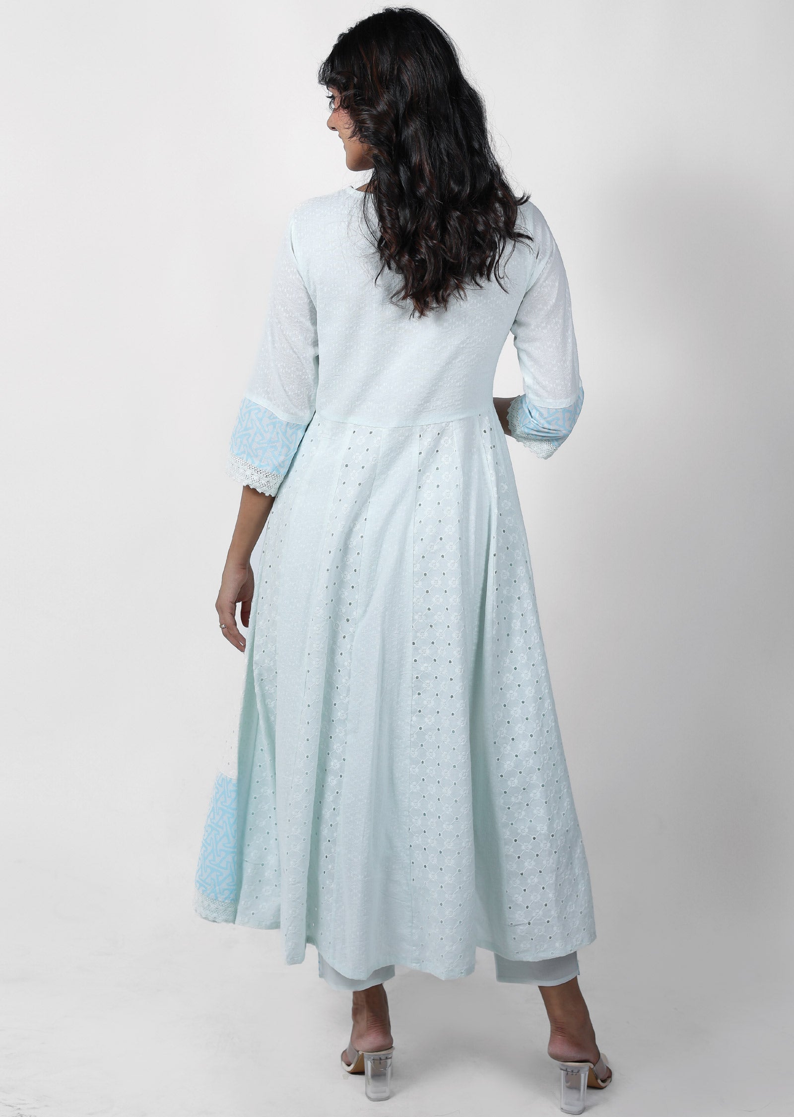 Light Blue Cotton Embroidered Anarkali