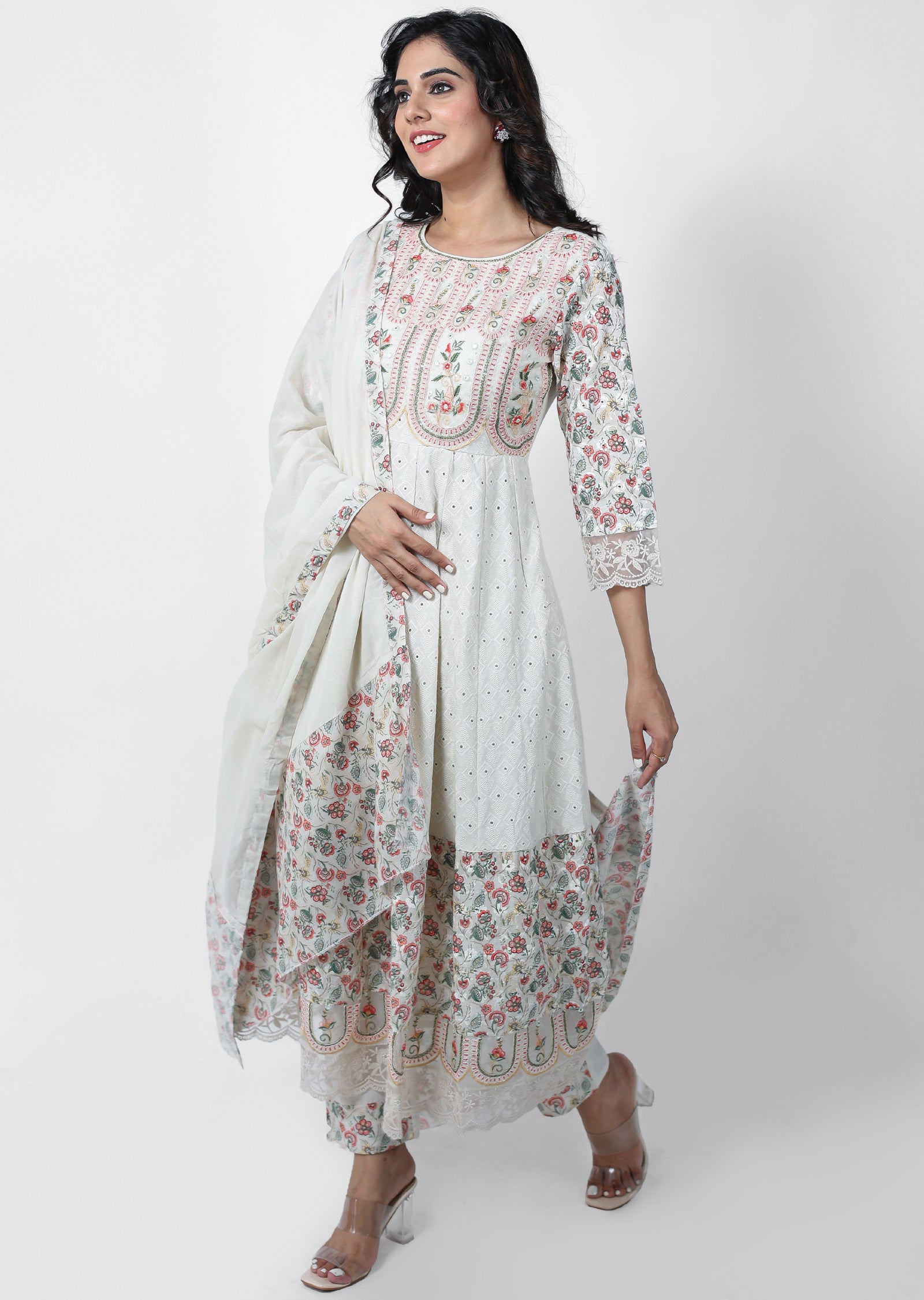 Light Beige Schiffli Cotton Gota Work Anarkali