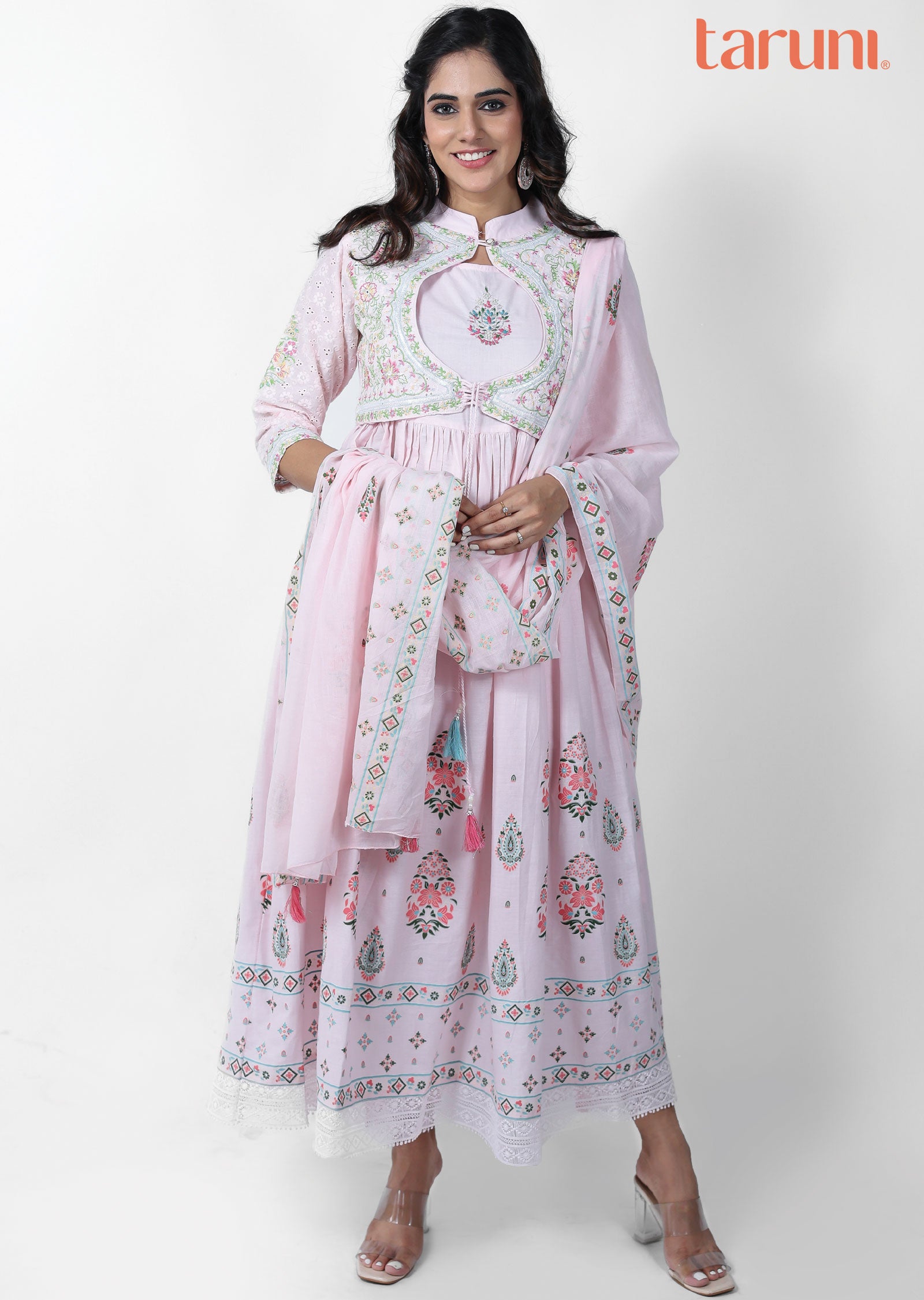 Pink Cotton Printed Anarkali