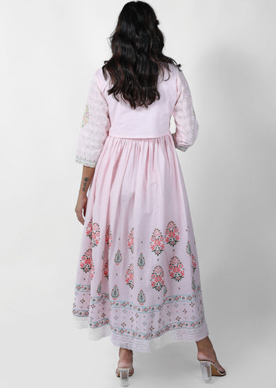 Pink Cotton Printed Anarkali