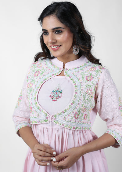 Pink Cotton Printed Anarkali