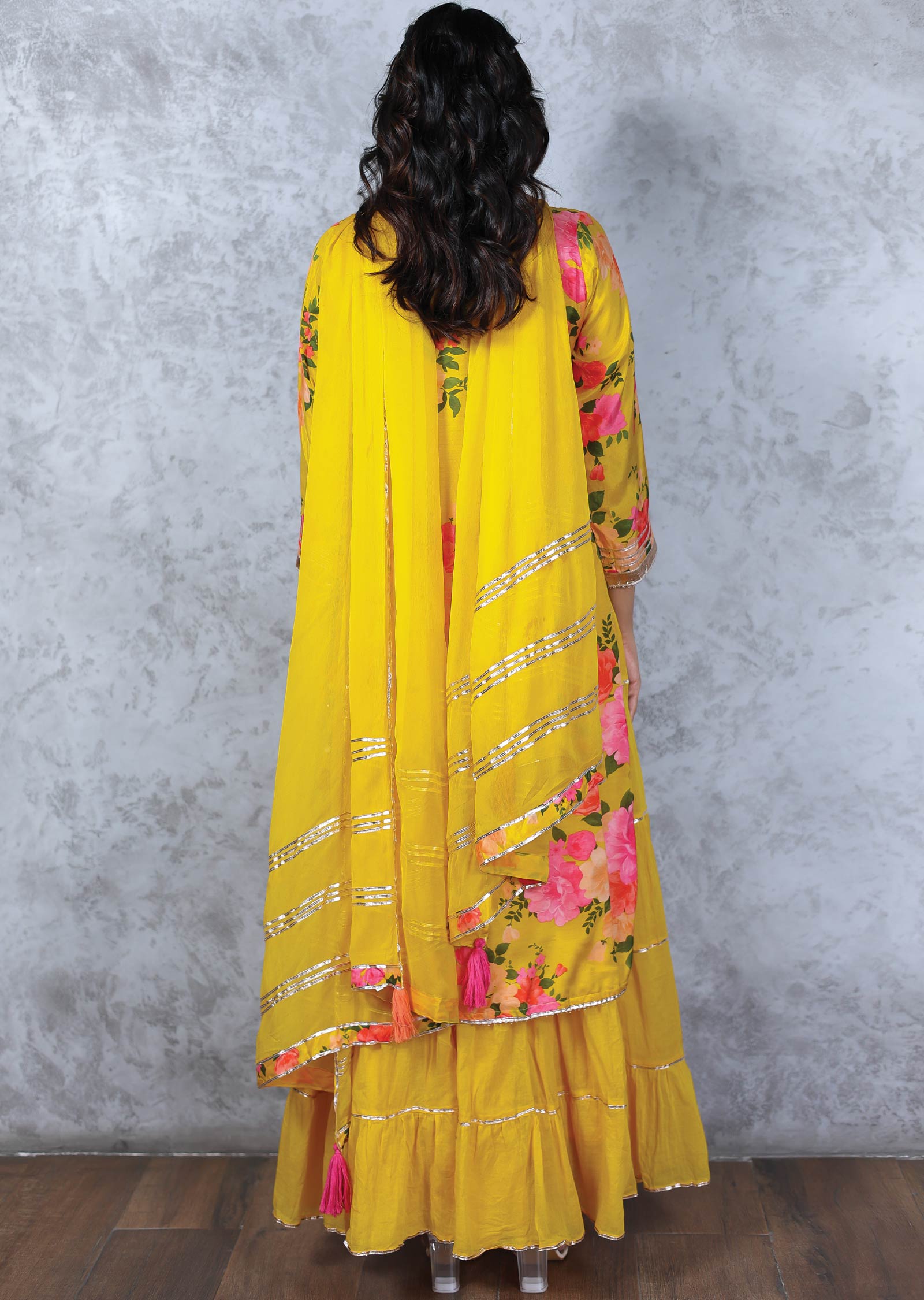 Yellow Cotton & Muslin Anarkali