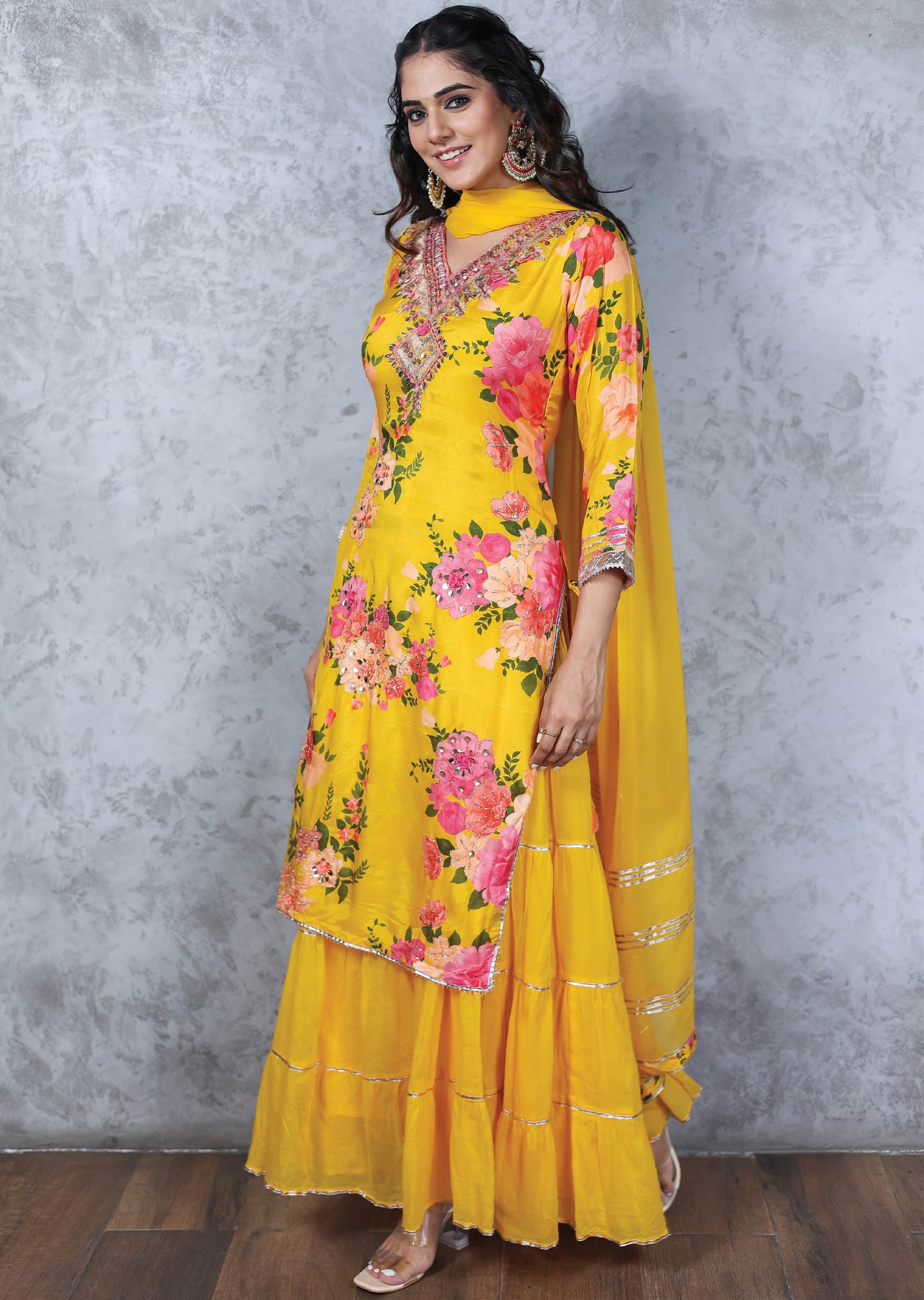 Yellow Cotton & Muslin Anarkali