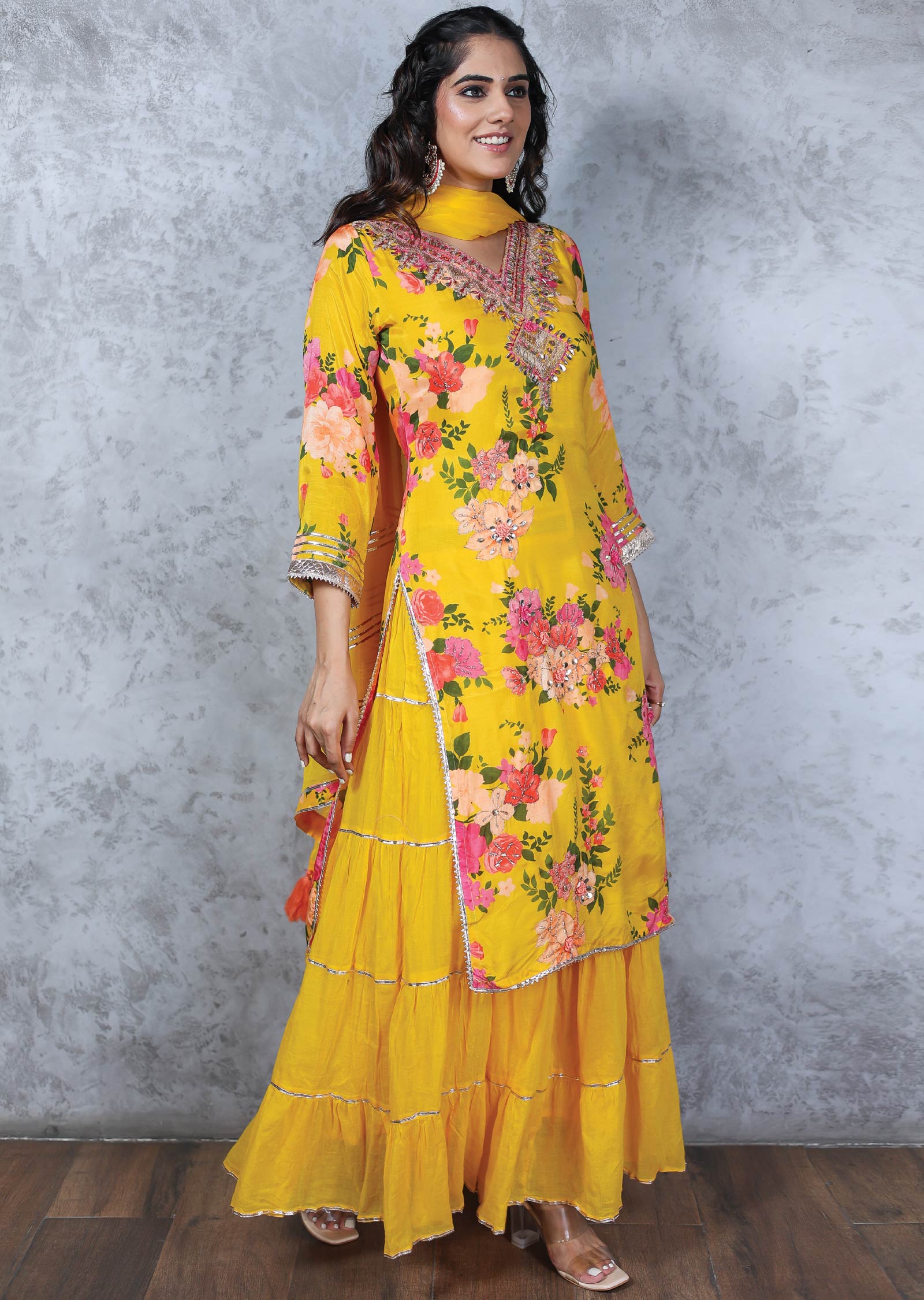 Yellow Cotton & Muslin Anarkali