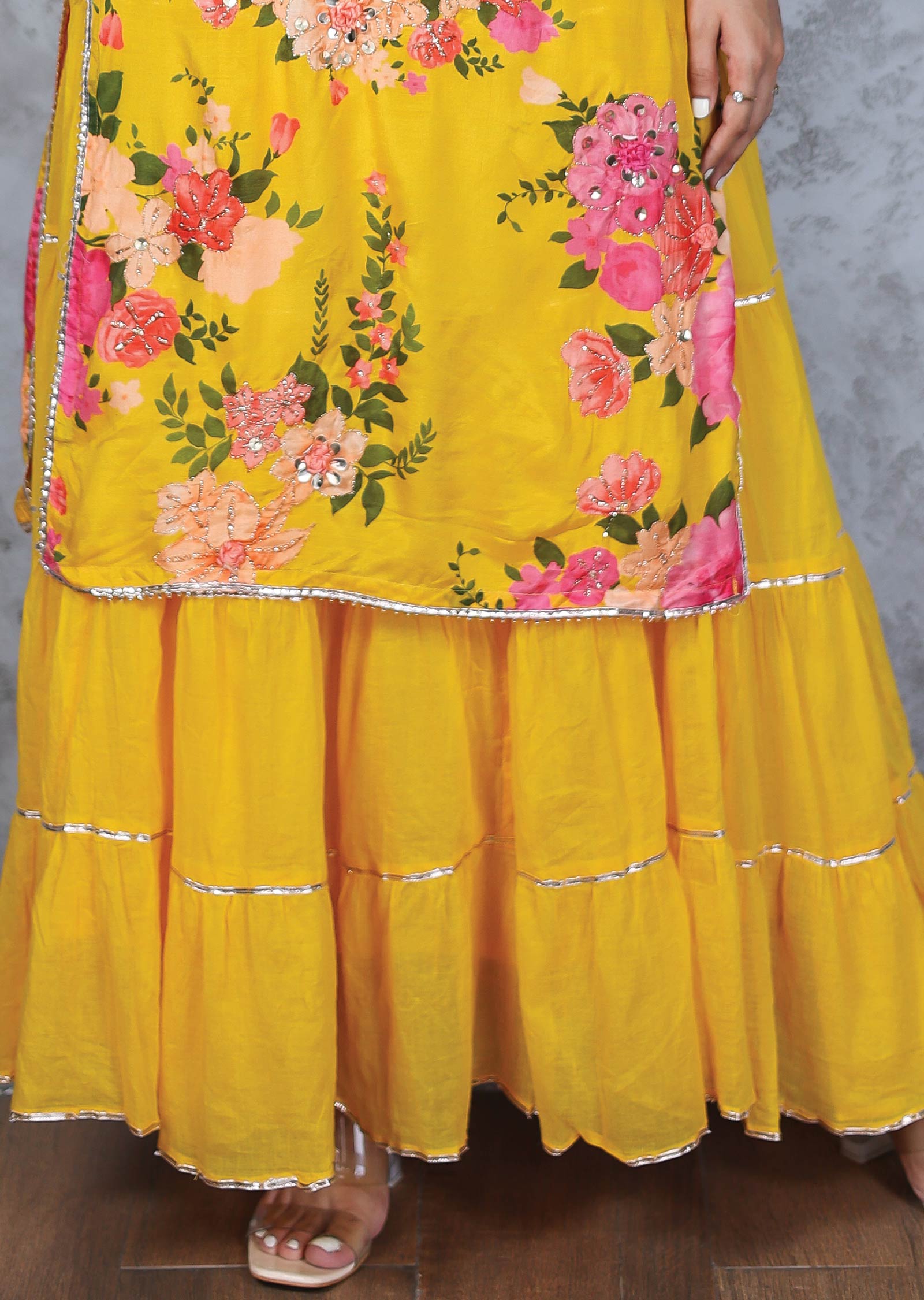 Yellow Cotton & Muslin Anarkali