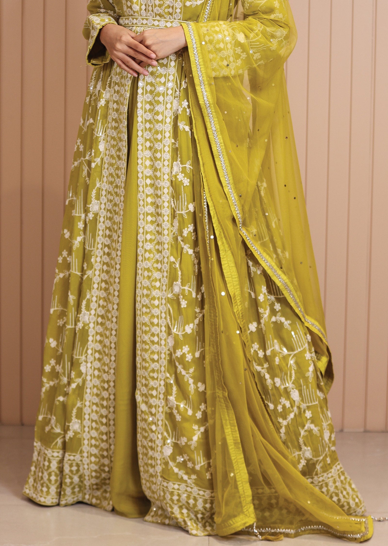 Lime Green Georgette Embroidered Anarkali