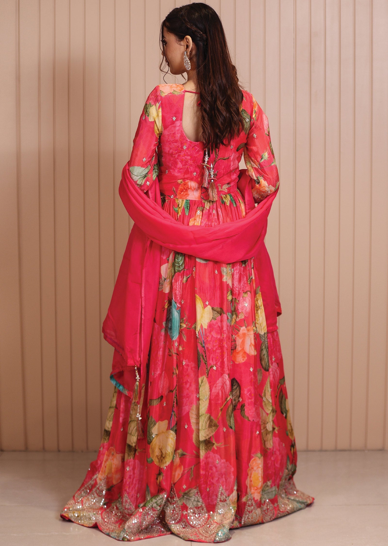 Pink Chinnon Embroidered Anarkali