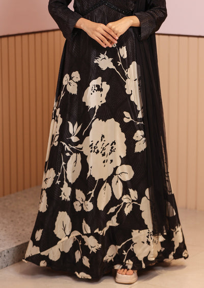 Black Crepe Printed Alia cut anarkali