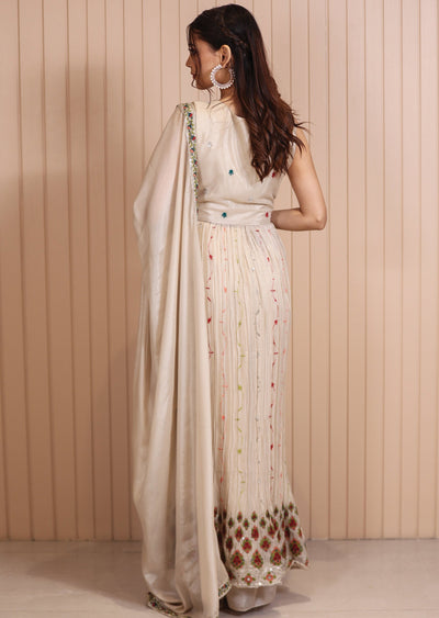 Beige Muslin Embroidered Anarkali