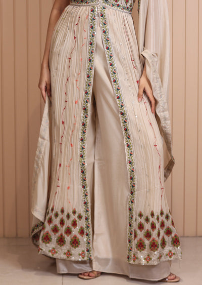 Beige Muslin Embroidered Anarkali