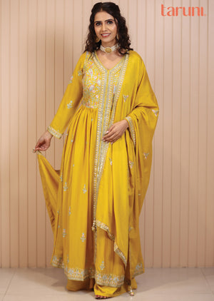 Mustard Chinnon Resham & Sequence Work Anarkali