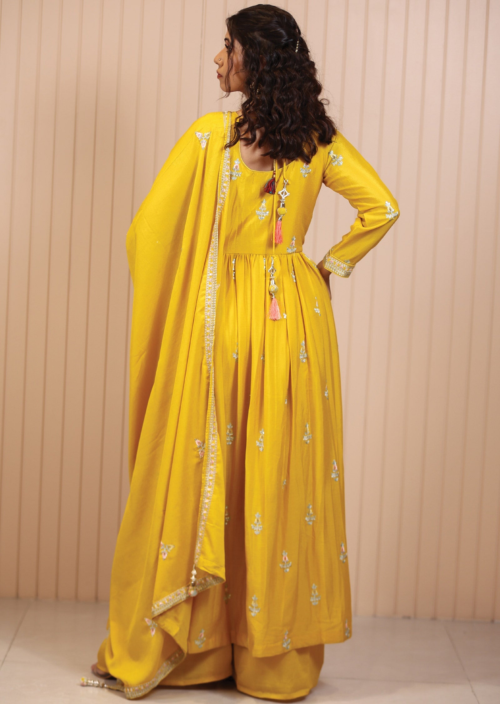 Mustard Chinnon Resham & Sequence Work Anarkali