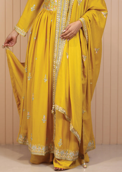 Mustard Chinnon Resham & Sequence Work Anarkali