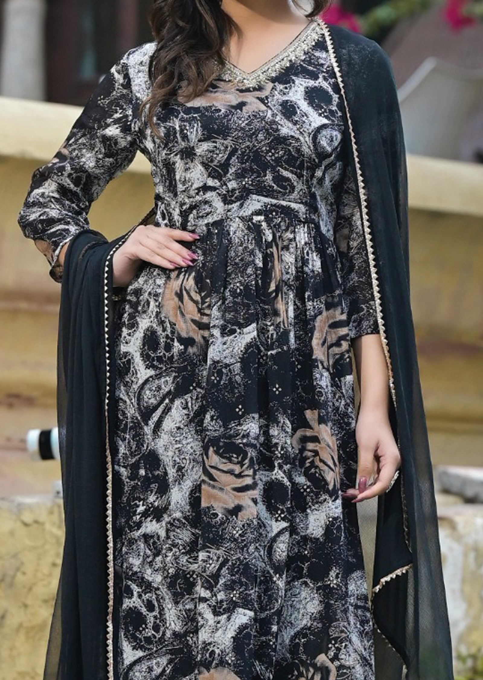 Black Chinnon Anarkali