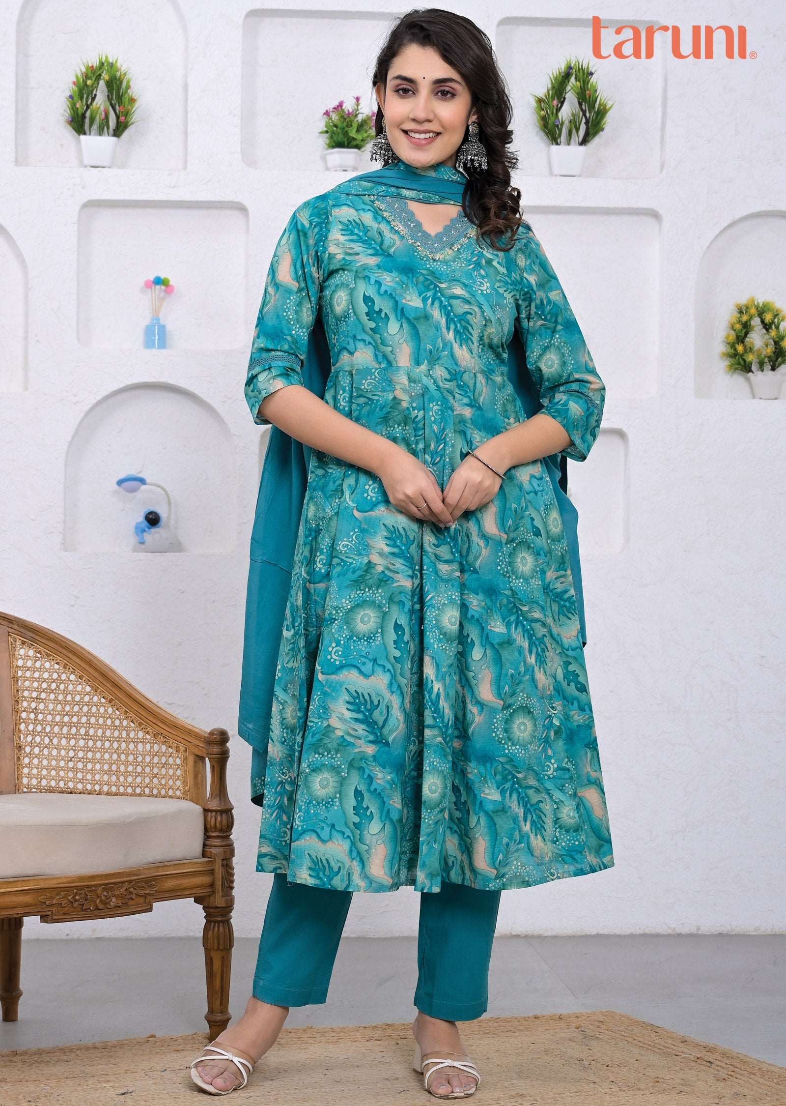 Sea Green Cotton Anarkali