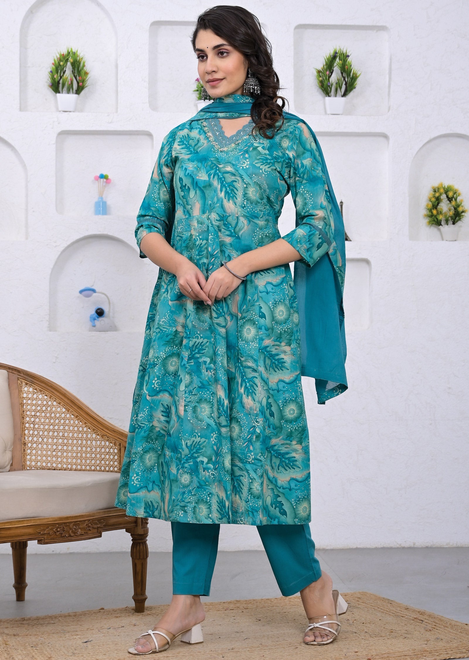 Sea Green Cotton Anarkali