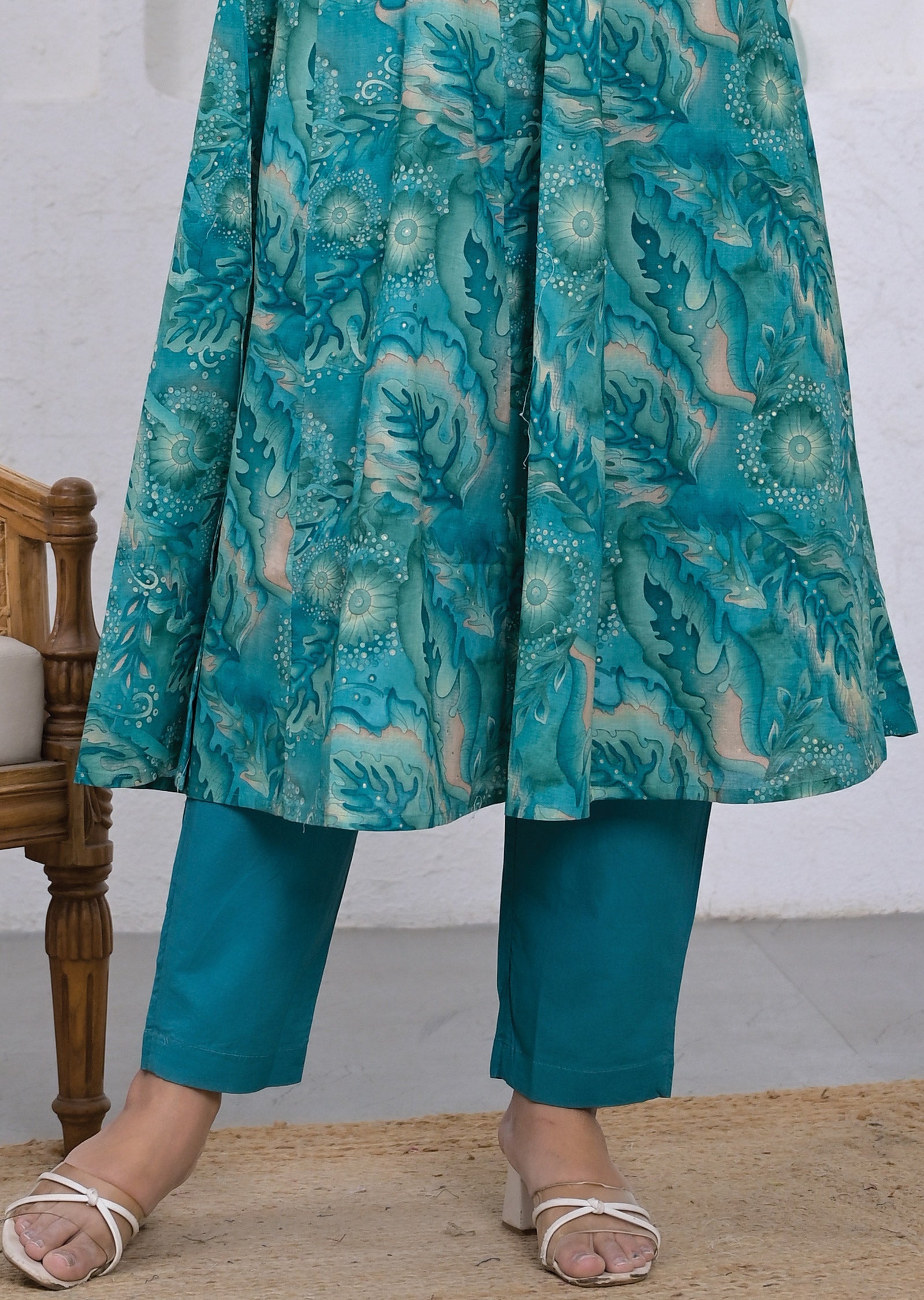 Sea Green Cotton Anarkali