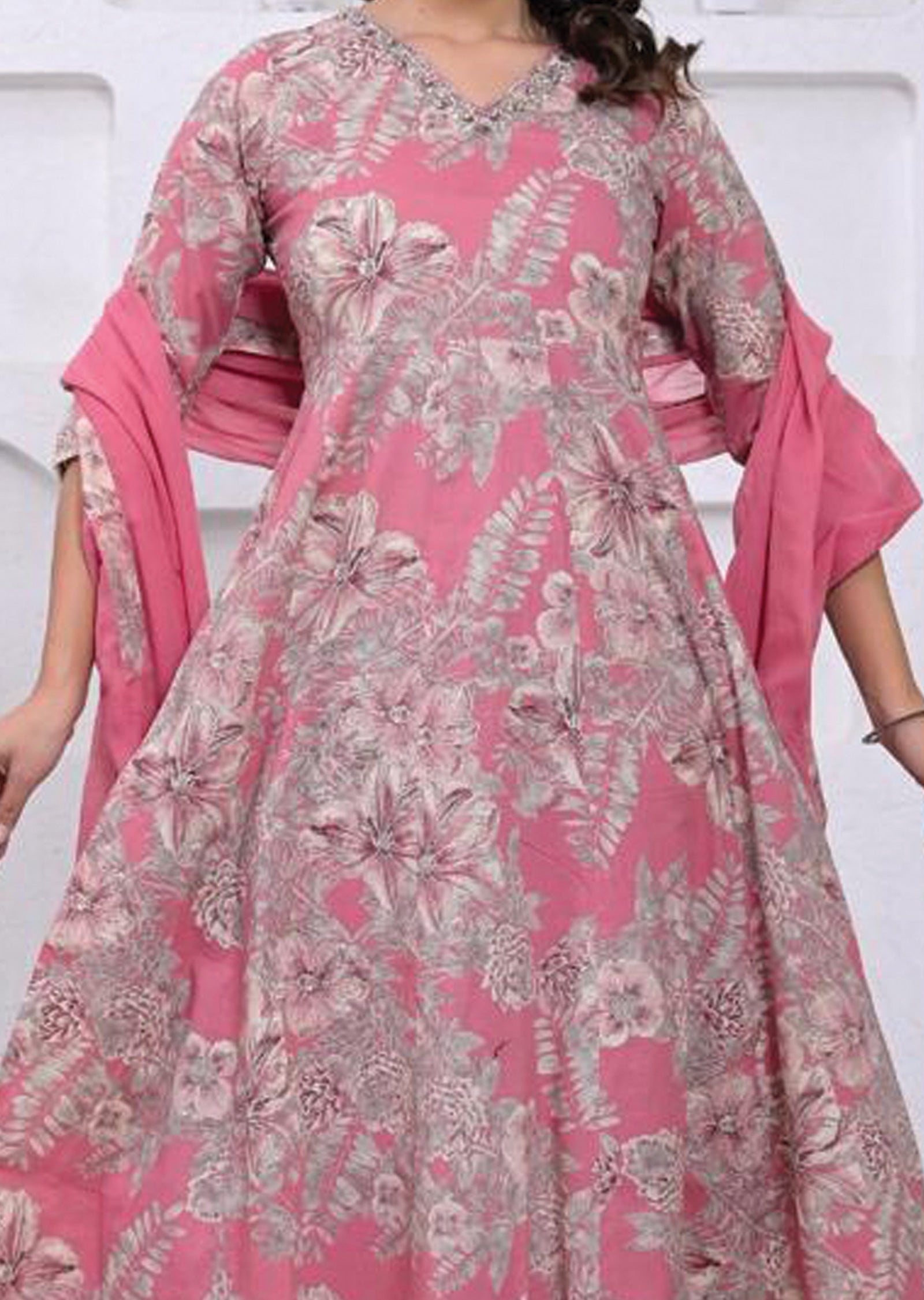 Pink Cotton Anarkali