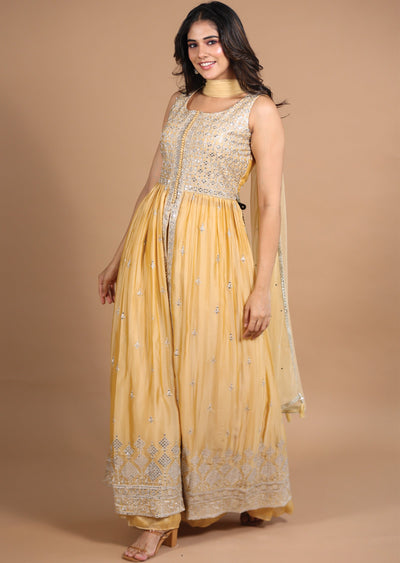 Beige Schiffli Cotton Anarkali