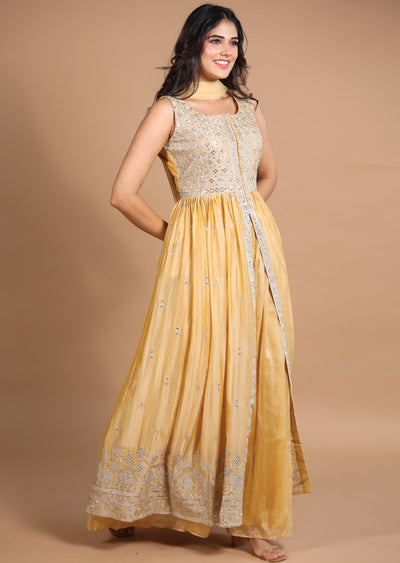 Beige Schiffli Cotton Anarkali