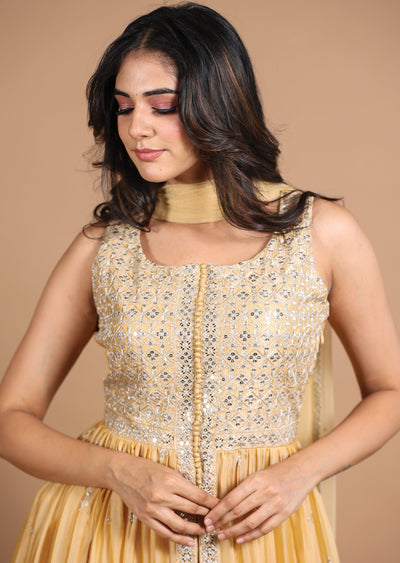 Beige Schiffli Cotton Anarkali