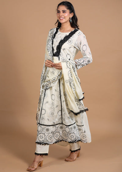 Cream Cotton Anarkali