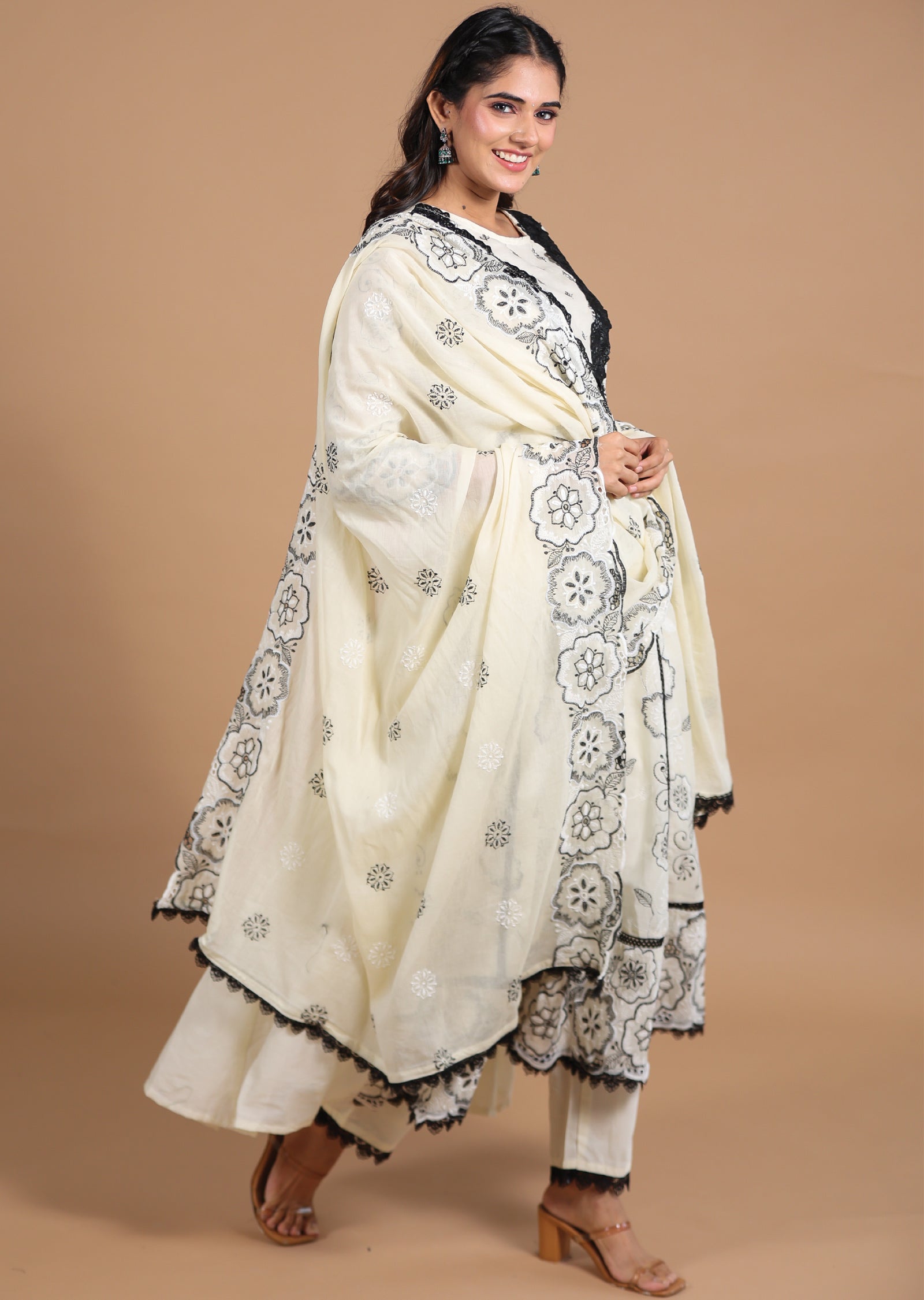 Cream Cotton Anarkali