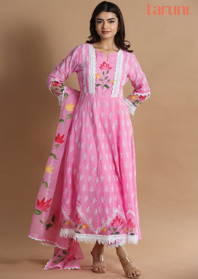 Pink Cotton Anarkali