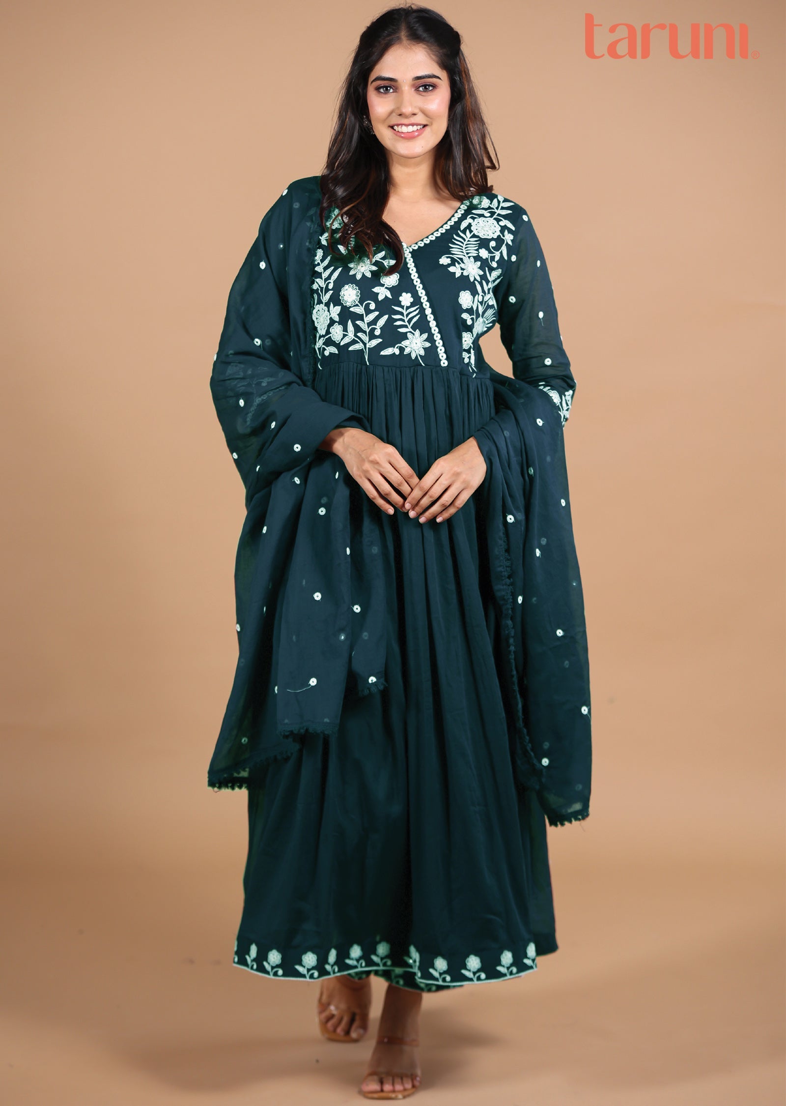 Teal Blue Cotton Anarkali