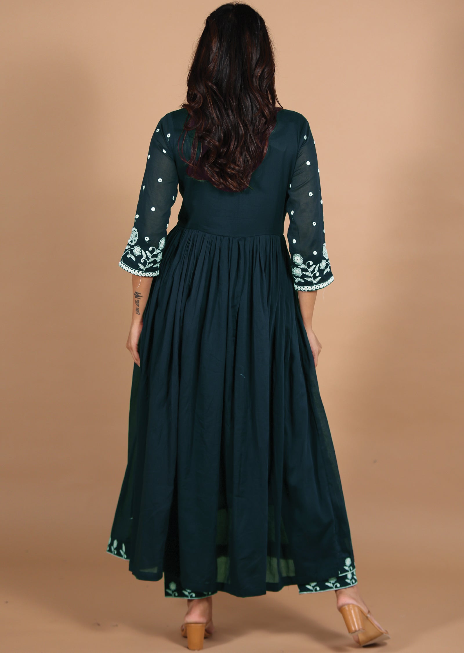 Teal Blue Cotton Anarkali