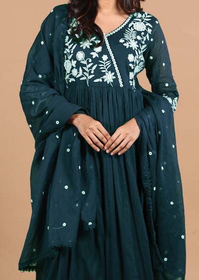 Teal Blue Cotton Anarkali