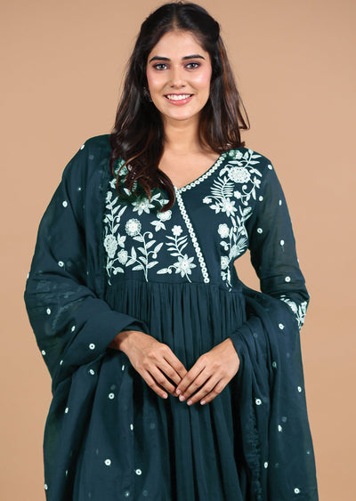 Teal Blue Cotton Anarkali