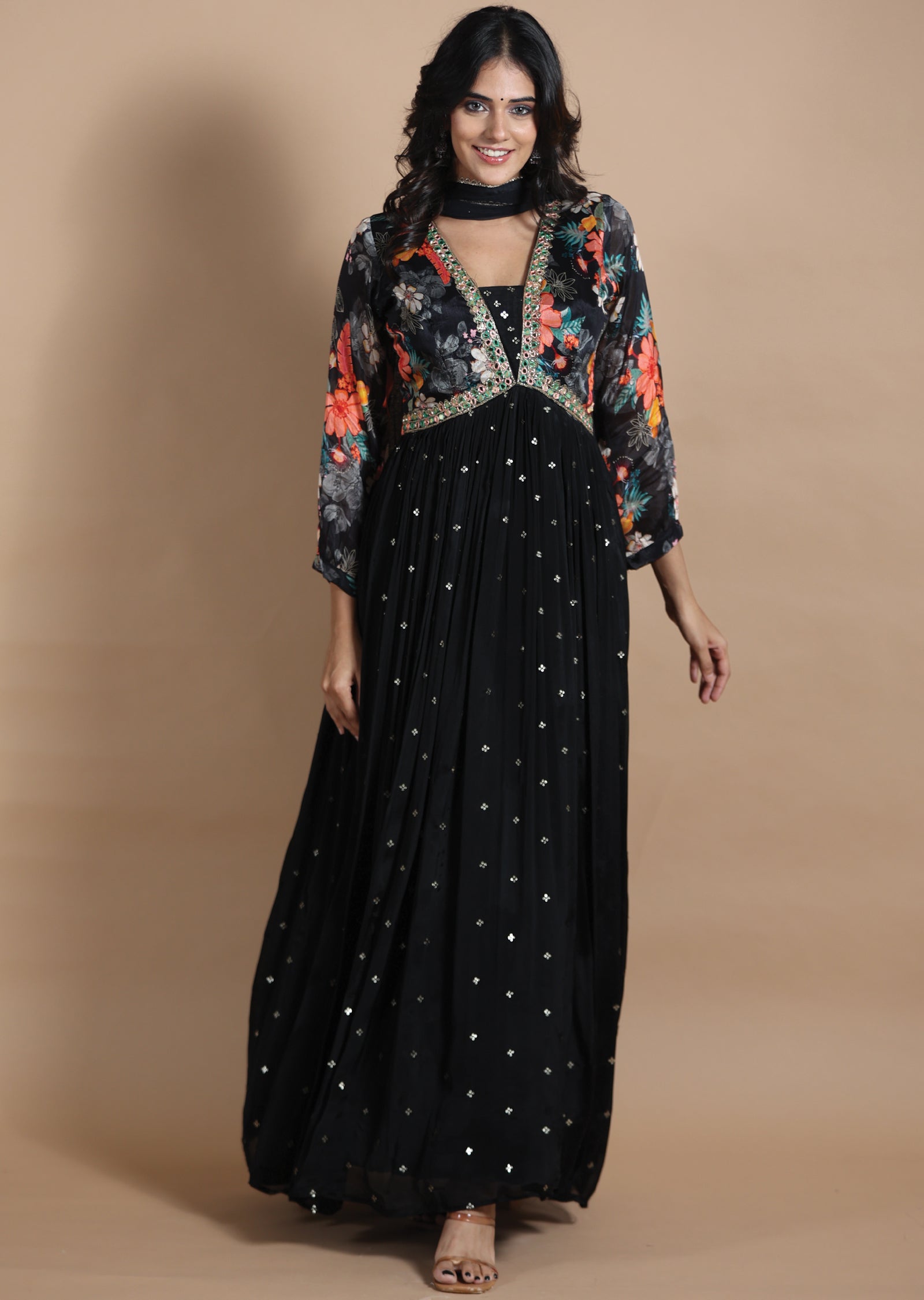 Black Chinnon Anarkali