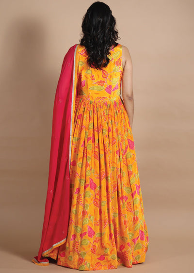 Mustard Crepe Anarkali