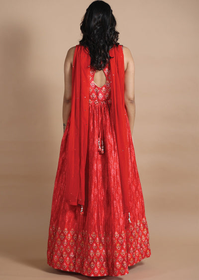 Red Chinnon Anarkali