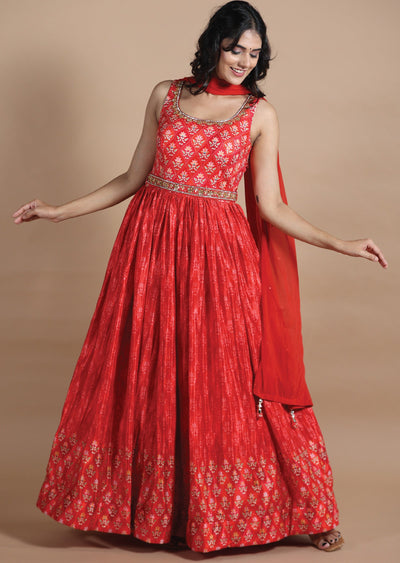 Red Chinnon Anarkali