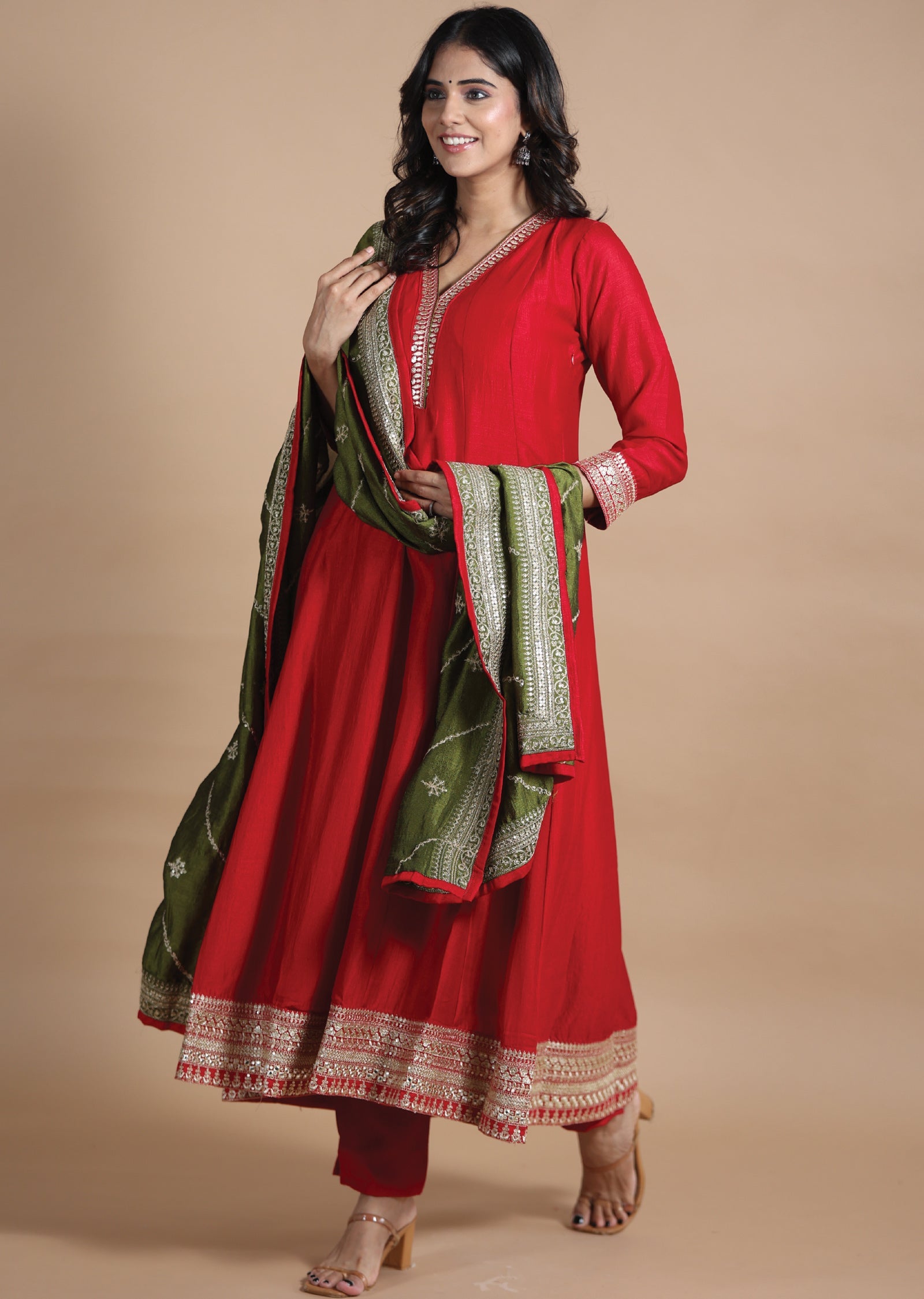 Maroon Silk Anarkali