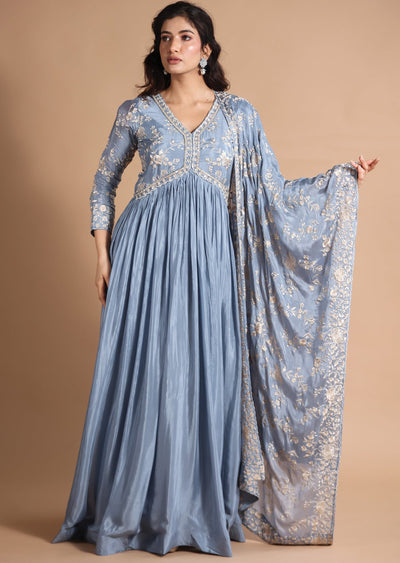 Grey Chinnon Anarkali