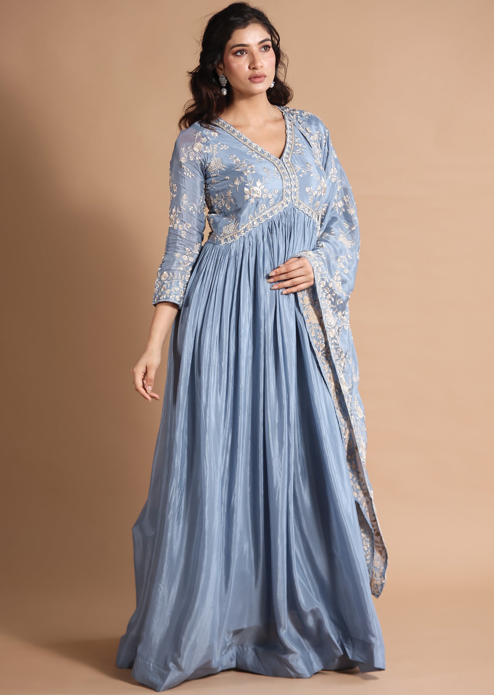 Grey Chinnon Anarkali