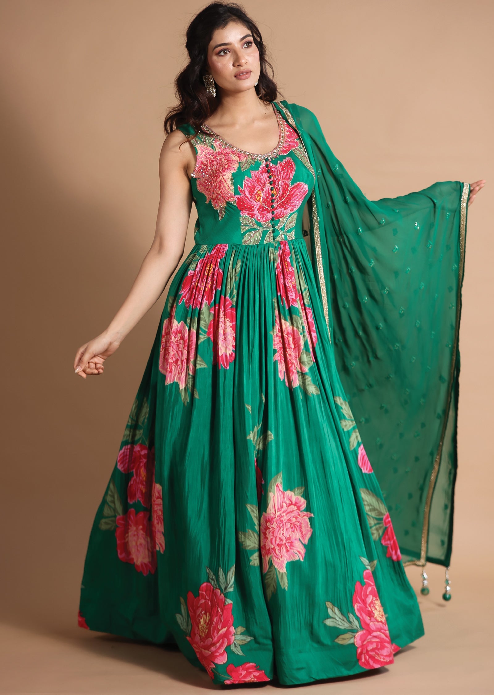 Green Modal Anarkali