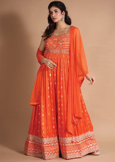 Orange Banaras Silk Anarkali