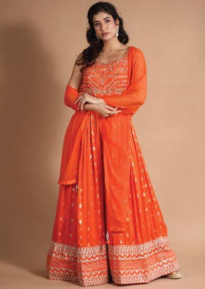 Orange Banaras Silk Anarkali