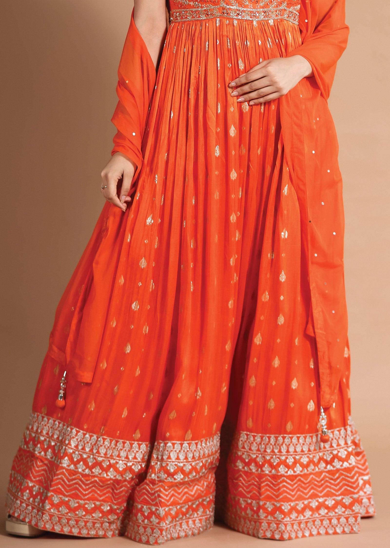 Orange Banaras Silk Anarkali