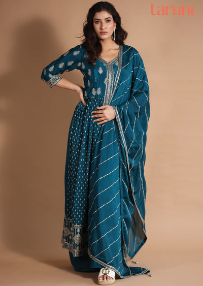 Rama Blue Chinnon Anarkali