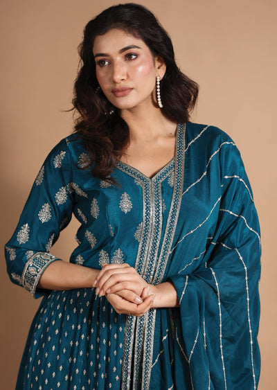 Rama Blue Chinnon Anarkali